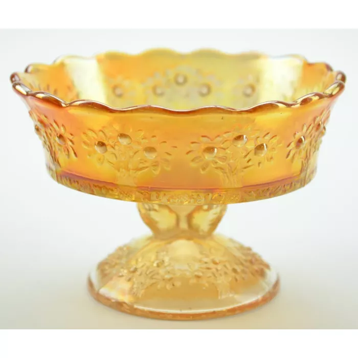 Vintage Marigold Floral Pattern Compote - 3" Tall - Set Of Two