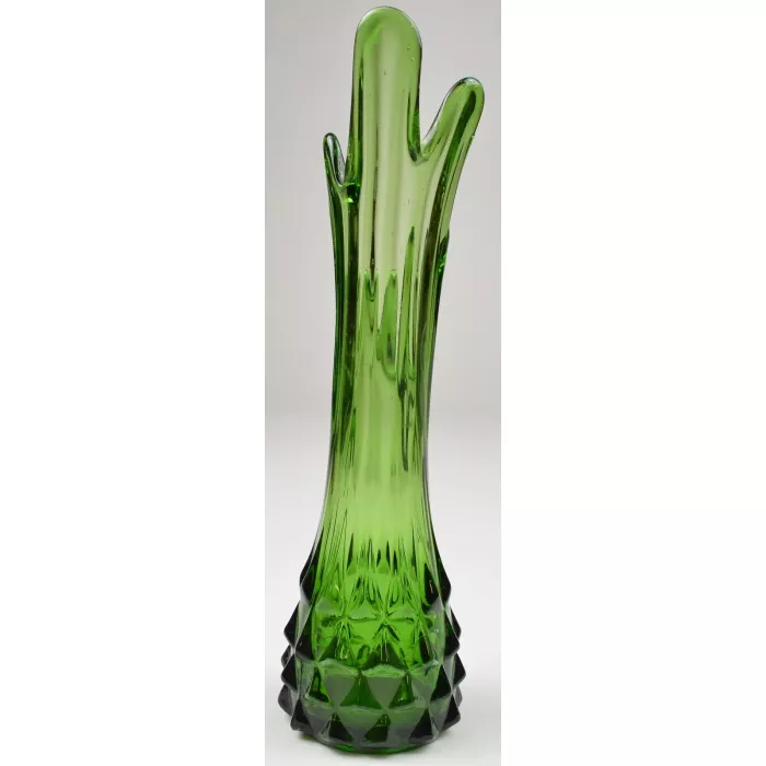 Emerald Green Swung Glass Stretch Vase - 10.5" Tall