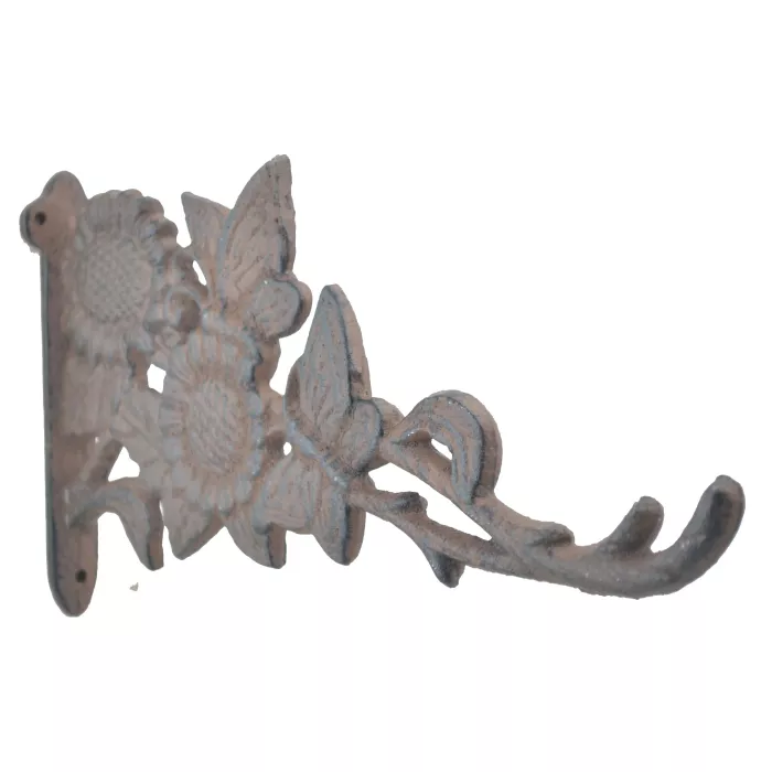Butterflies & Sunflowers Decorative Cast Iron Plant Hanger Hook - 11.125" Deep