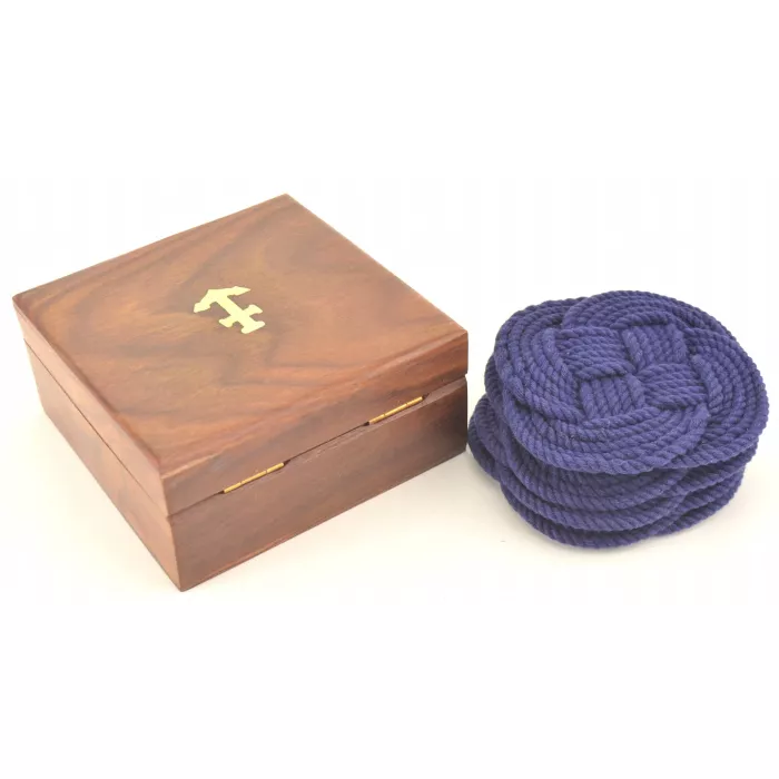 Nautical Rope Blue Drink Coasters & Wooden Storage Box - Set Of 4