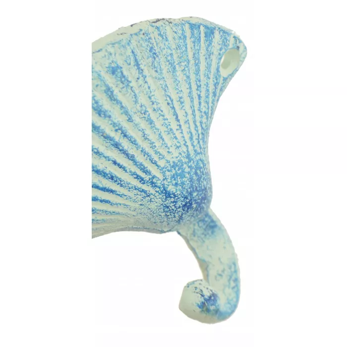 Cast Iron Wall Hook - Blue Scallop Shell Design - 4.25" Tall