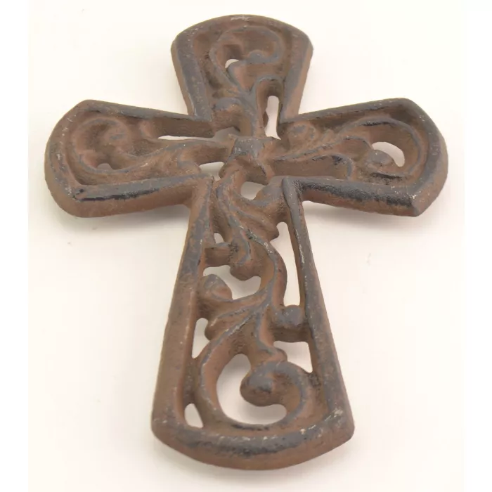 Cast Iron Cross Wall Hanging - Antiqued Rust Color - 5.5" Tall