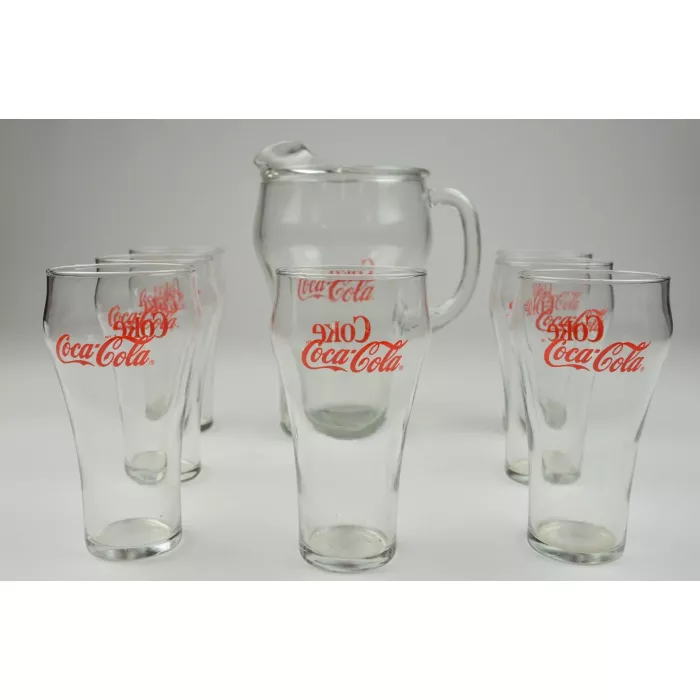Coca Cola Vintage Pitcher & Seven Coke Glasses
