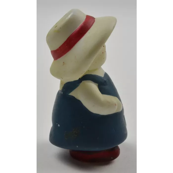 Woman In Blue Dress And White Hat Porcelain Salt Shaker - 3" Tall