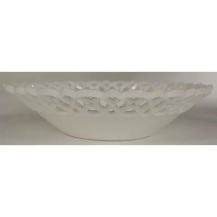 Vintage Milk Glass Lace Edge Bowl - Diamond & Circle Pattern