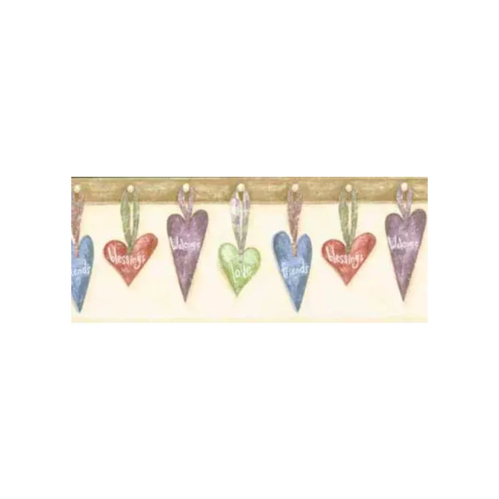 Brown Hanging Hearts Wallpaper Border