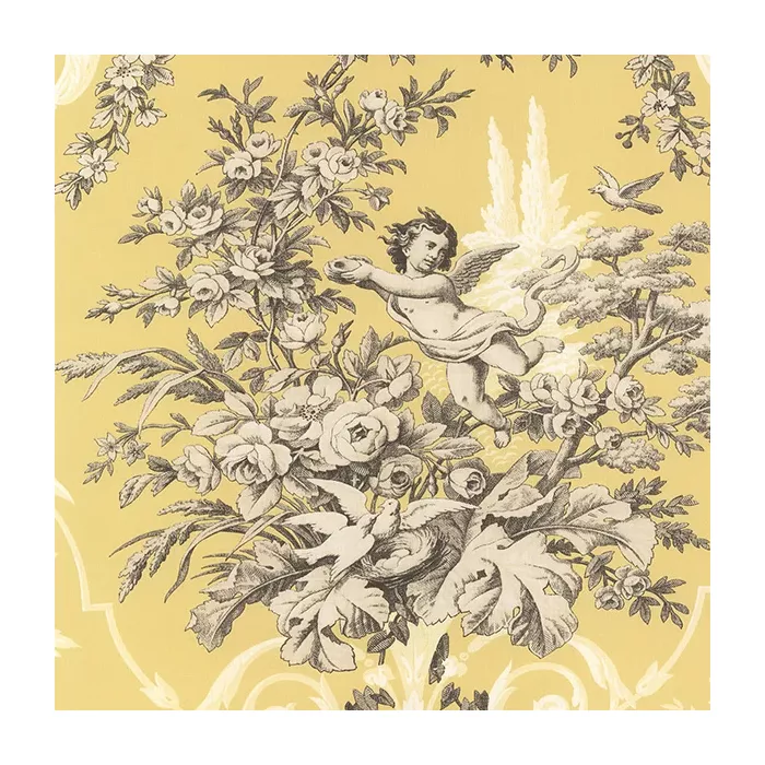 Fabric Toile Wallpaper Yellow, Cream, Grey Norwall Wallcovering CH22539