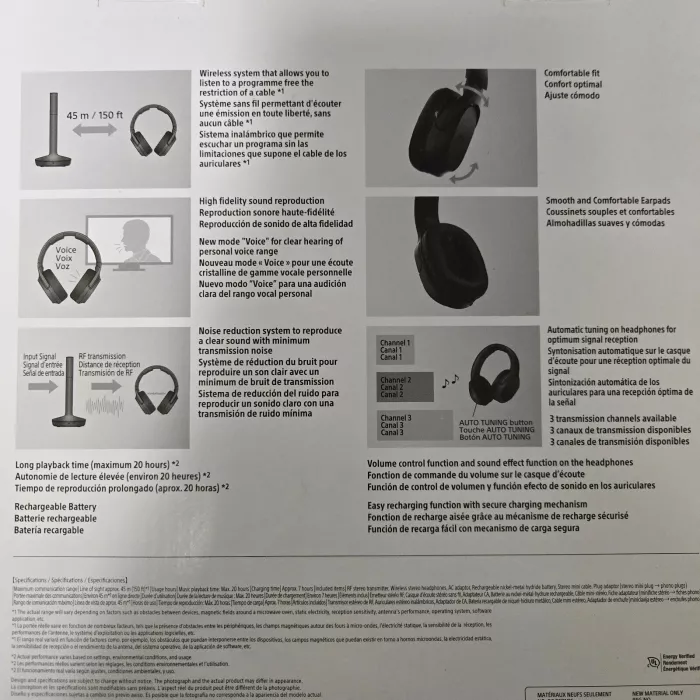 Sony WH-RF400 Wireless Stereo Headphone System Double Earpiece Over Ear Design