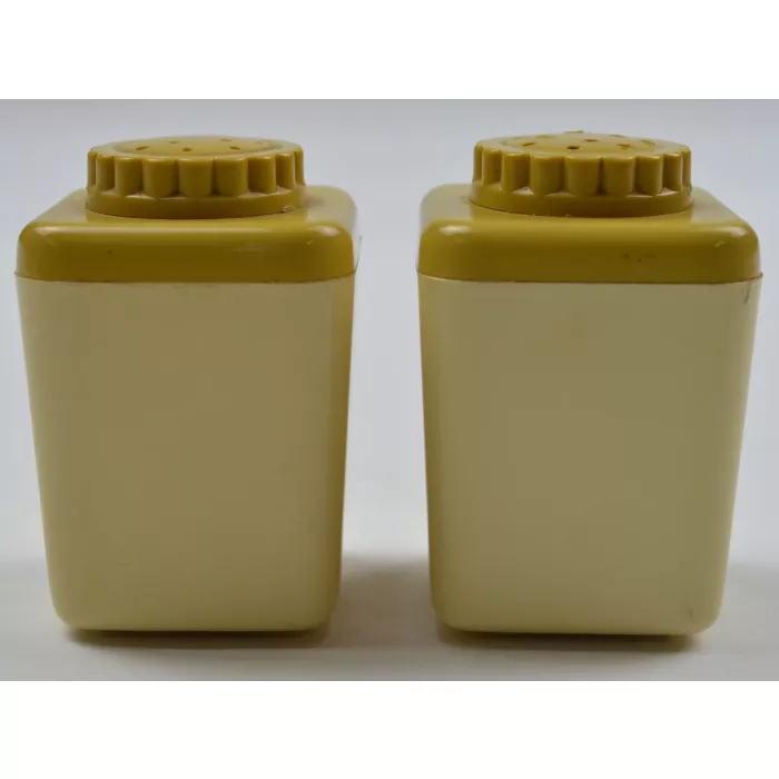 Vintage Yellow & Gold Plastic Salt & Pepper Shakers - 2.25" Tall