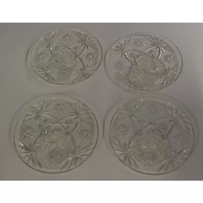 Anchor Hocking Prescut Clear Pattern - Snack Set - 4 Snack Plates & Cups