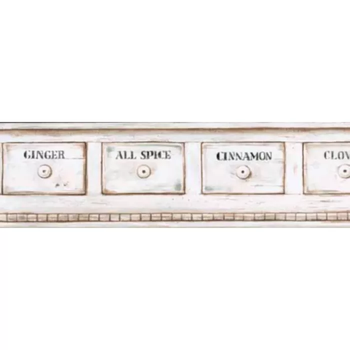 Kitchen Spice Drawer Off White Wallpaper Border York Wallcoverings CB1095B