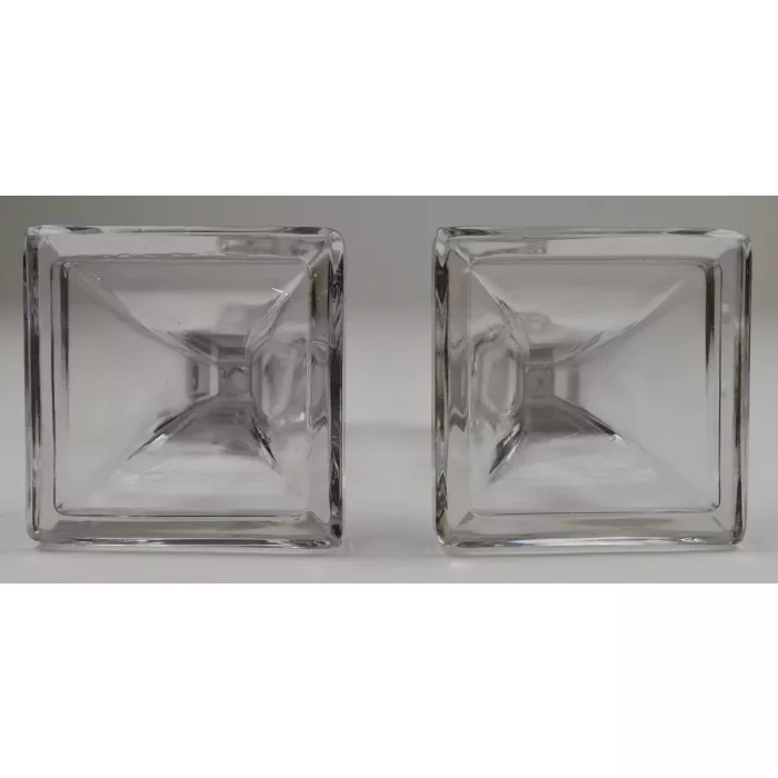Clear Glass Pedestal Candlestick Holders - Set Of Two - 7.375" Tall