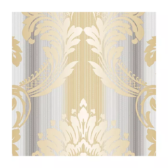 String Damask Wallpaper Grey, Metallic Gold Norwall Wallcovering CS35605