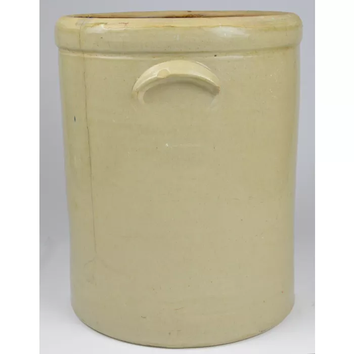 Vintage Stoneware 6 Gallon Beige Crock With Glazed Black Inside - 15.5" Tall