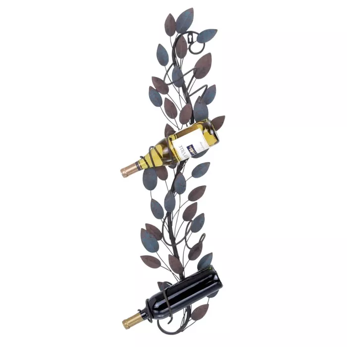 Wall Hanging 4 Bottle Wine Rack - Leaf Design