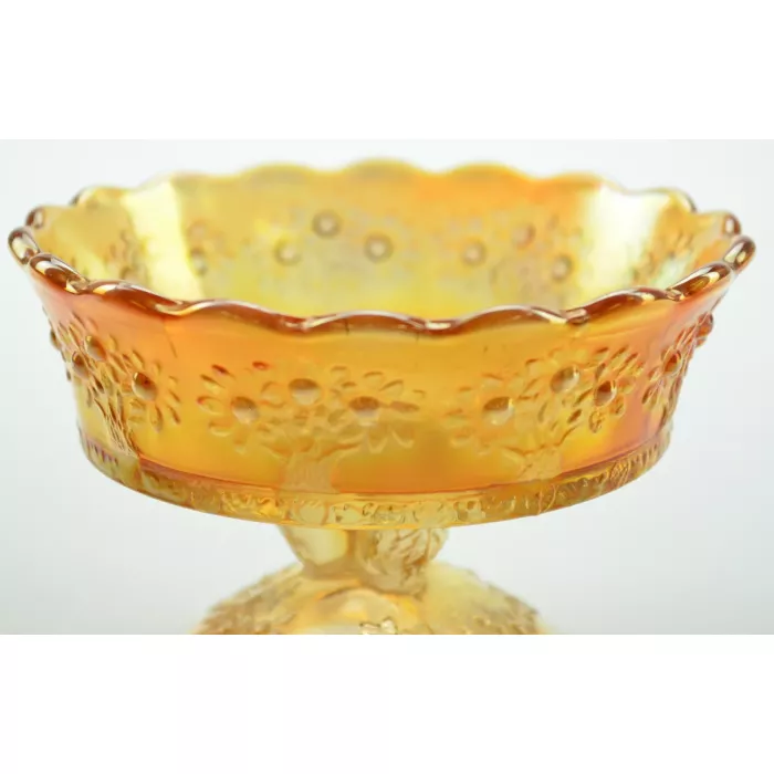 Vintage Marigold Floral Pattern Compote - 3" Tall - Set Of Two