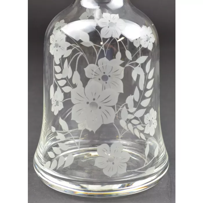 Clear Glass Bell Shaped Decanter - Frosted Floral Pattern - 10.5" Tall