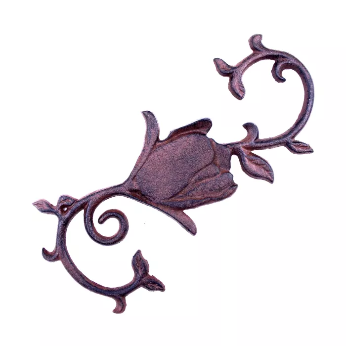 Cast Iron S Style Plant Hook - Rose Flower Bloom - 11.25" Long