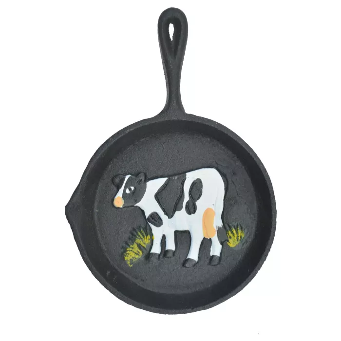 Cast Iron Skillet Wall Hanging - Holstein Dairy Cow - 7.75" Long