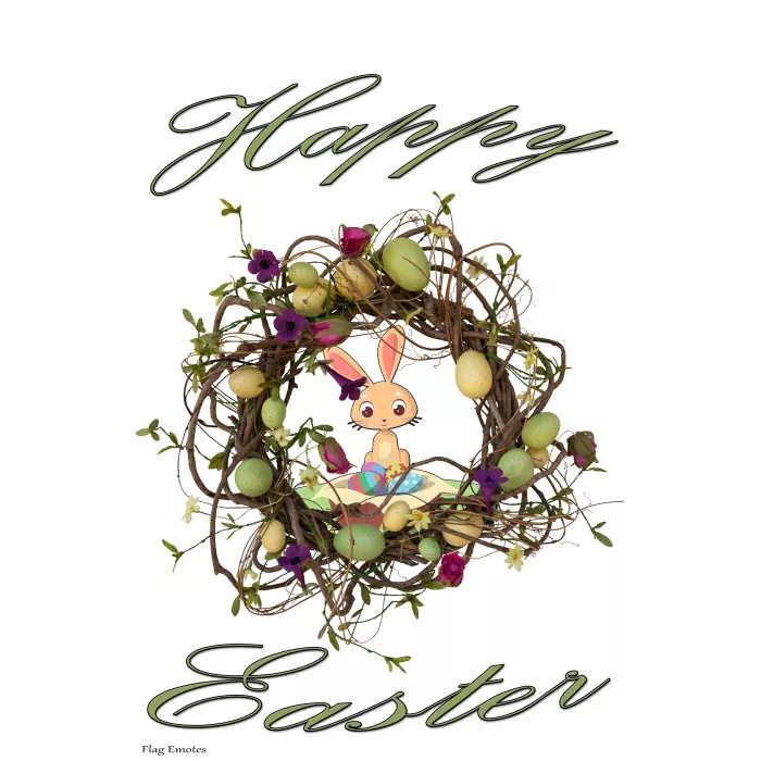 Flag Emotes - Double Sided Garden Flag - Happy Easter Wreath & Bunny