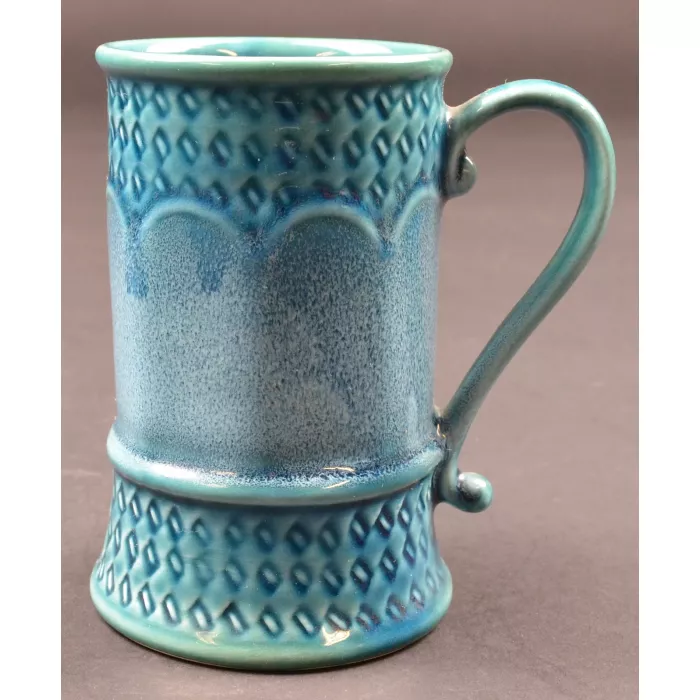 Vintage Blue Ceramic 8 Ounce Mugs - Set Of Six - 4.25" Tall