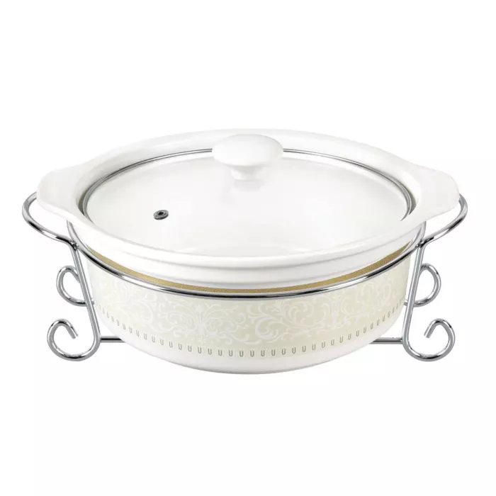 D'Lusso Designs Classic Design Eleven Inch Round Casserole With Metal Stand