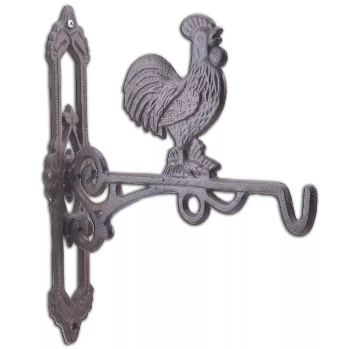 Crowing Rooster Cast Iron Plant Hanger Hook - 10.75" Deep