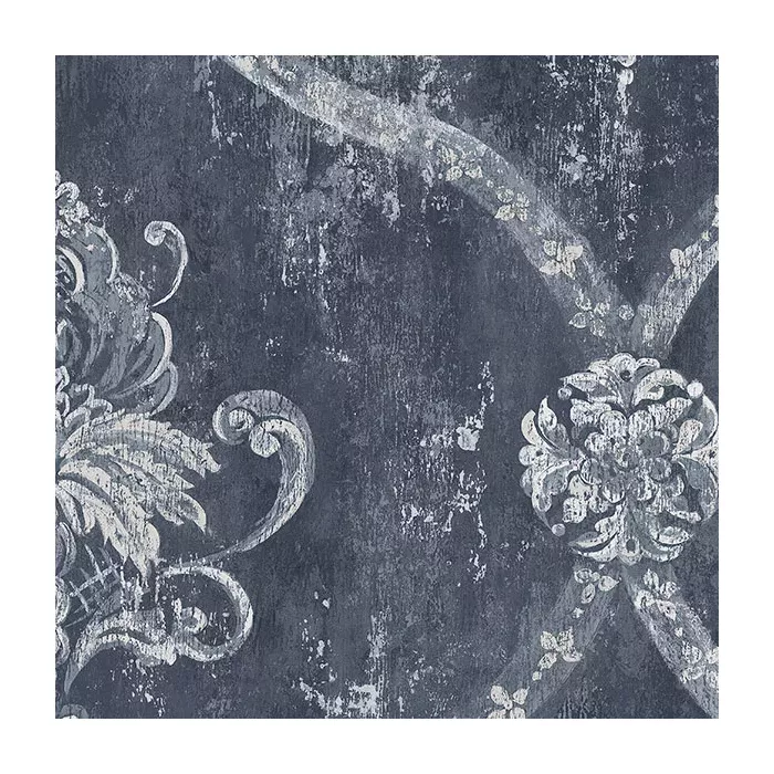Regal Damask Wallpaper Blue, Metallic Silver Norwall Wallcovering CS35601