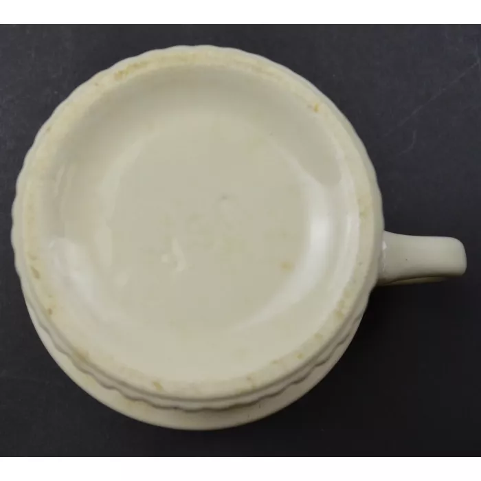 White With Brown Striped Pottery Coffee Mug - Marked USA - 3.5" Tall