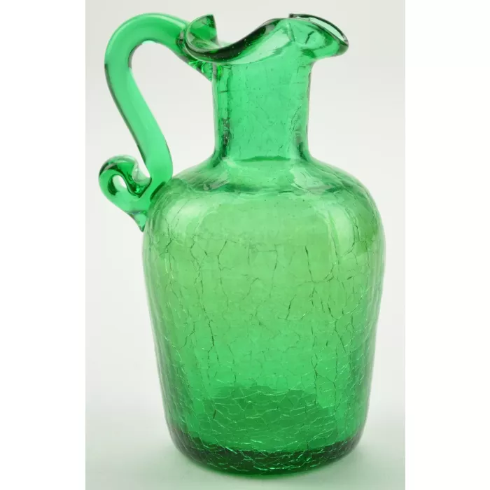 Vintage Green Crackle Glass Pitcher - 4.5" Tall
