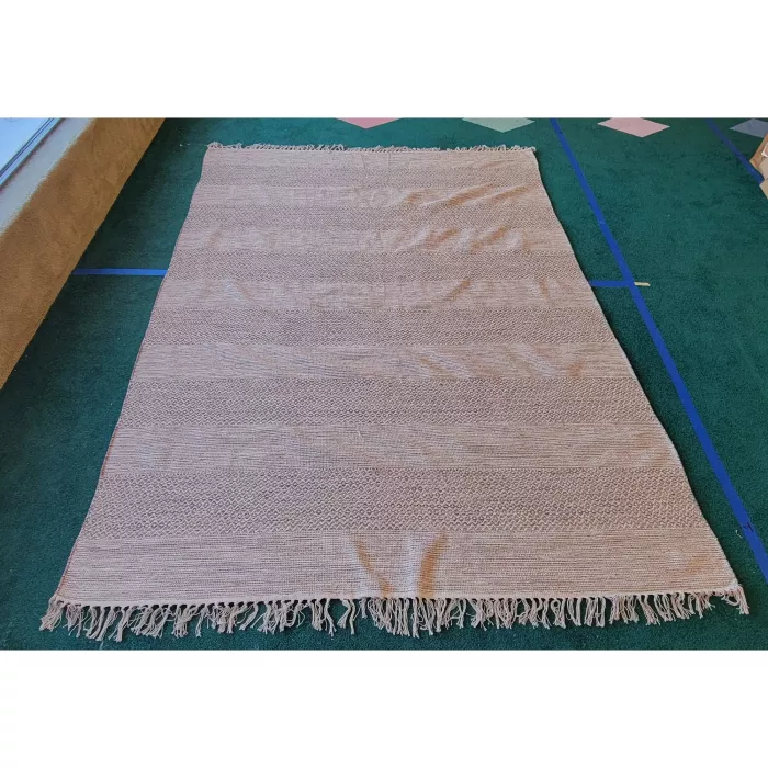 Jodi Geometric Handmade Flatweave Cotton Ivory/Steel Grey Area Rug - Rectangle 8ft x 10ft Dakota Fields