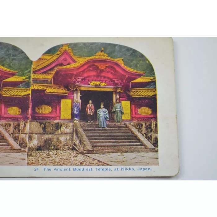 Antique Stereoview - No. 24 - The Ancient Buddhist Temple At Nikko, Japan
