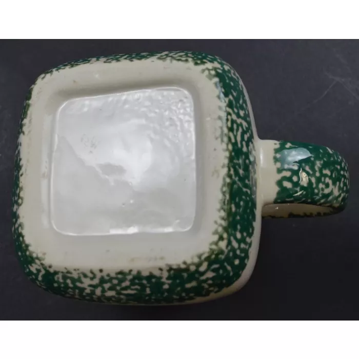 Green Spongeware With Red Apple Pottery Creamer - 3.75" Tall