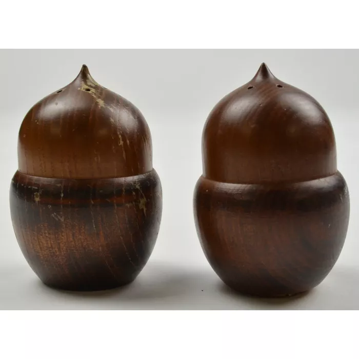 Vintage Wooden Acorn Shaped Salt & Pepper Shakers - 3.25" Tall