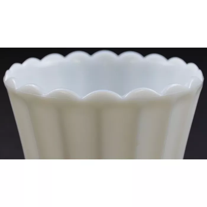 Vintage Fluted Milk Glass Scalloped Edge Planter - 5.25" Tall