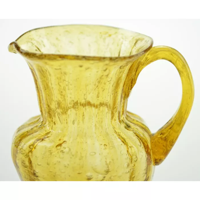 Vintage Amber Crackle Glass Pitcher - 3.5" Tall