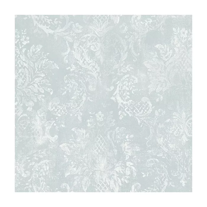Canvas Damask Wallpaper Aqua, White Norwall Wallcovering SD36103