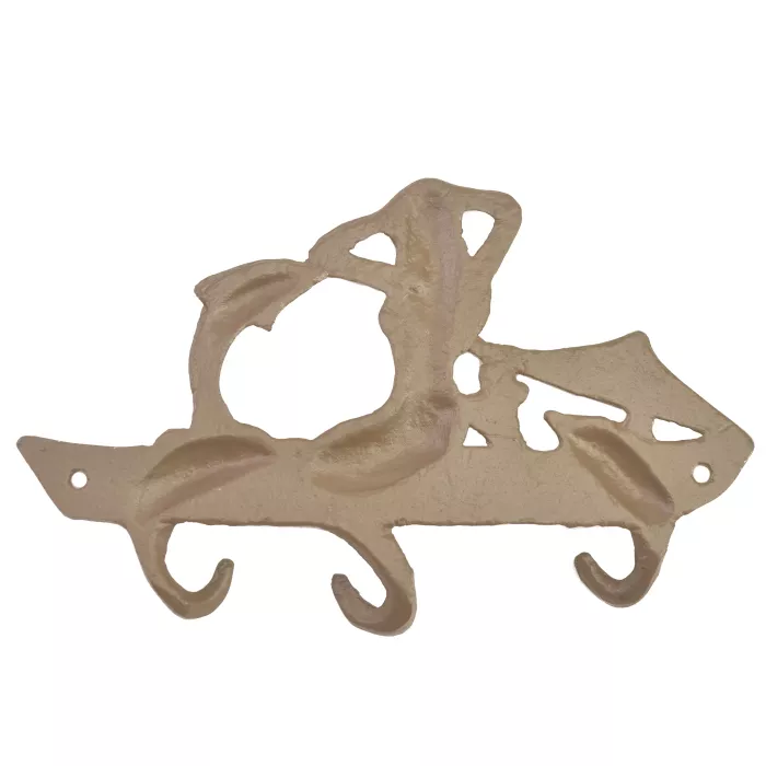Metal Wall Hook Rack - Mermaid & Dolphins - Rust Brown - 7.25" Wide
