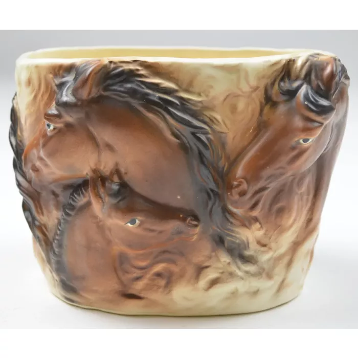 Horse Pattern Ceramic Pottery Planter - 4.25" Tall