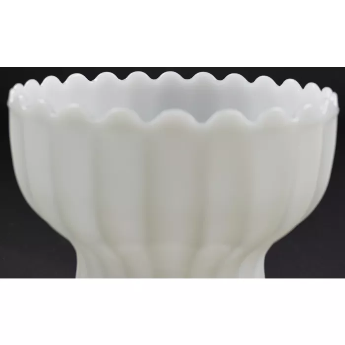 Milk Glass Fluted Compote Style Scalloped Vase - 7.75" Tall