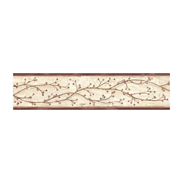 Winterberry Branch Wallpaper Border Grey Chesapeak Wallcovering PUR44611B