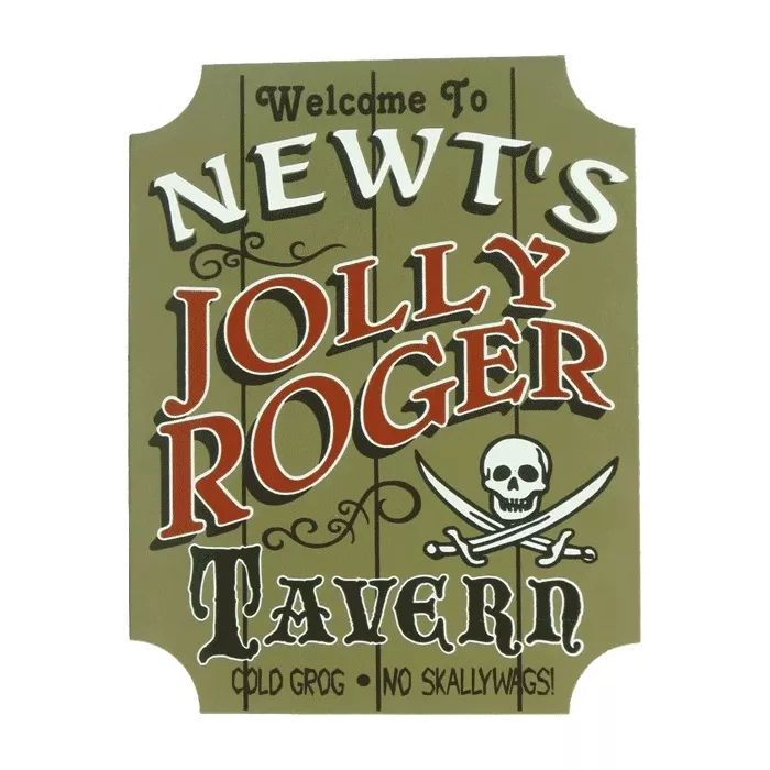 Hanging Wooden Tavern Sign - Jolly Roger - Personalized