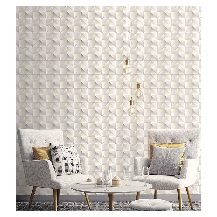 Cubist Wallpaper Yellow, Metallic Silver, Silver Norwall Wallcovering GX37631