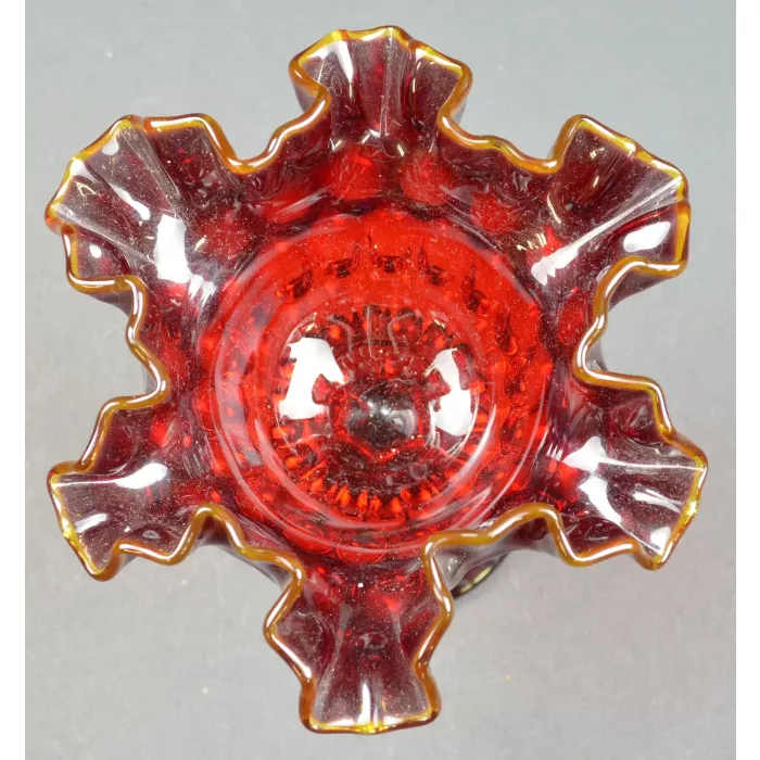 Fenton Art Glass Thumbprint Ruby Pattern - Crimped Compote - 6" Tall