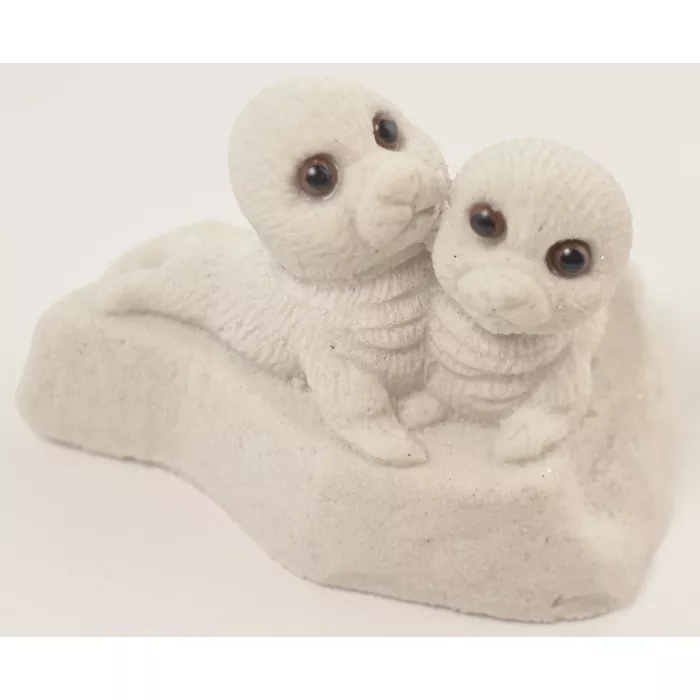 SAND-DECO White Sand Sculpture Figurine BS02 - Two Baby Seals