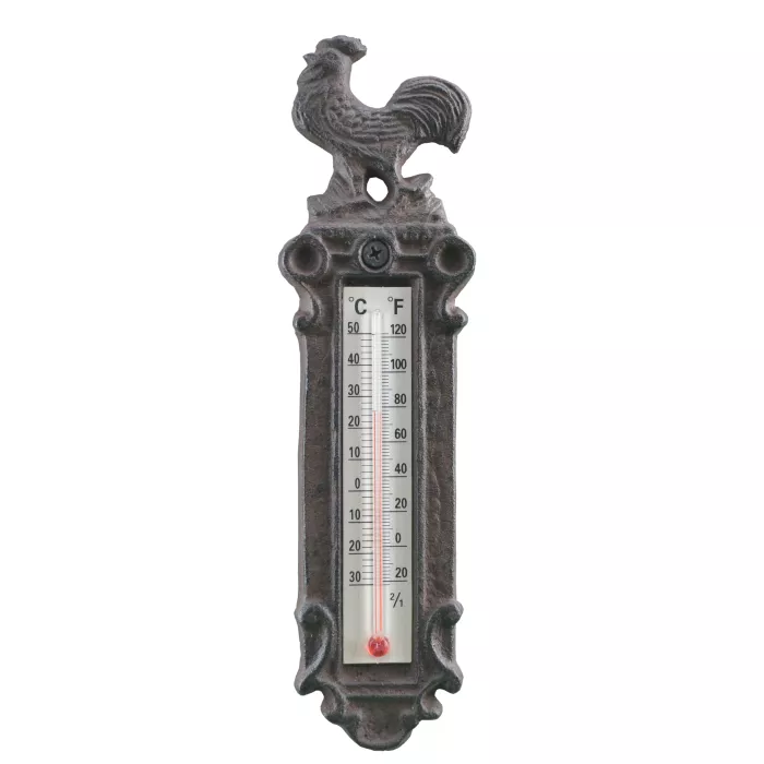 Decorative Cast Iron Thermometer - Rooster - 9" Tall