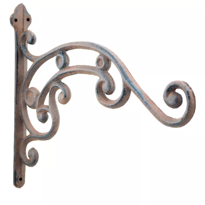 Decorative Plant Hanger - Ornate Curled Vine - Brown Cast Iron - 10.75" Deep