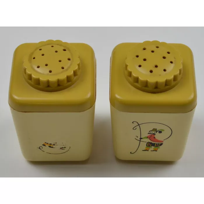 Vintage Yellow & Gold Plastic Salt & Pepper Shakers - 2.25" Tall
