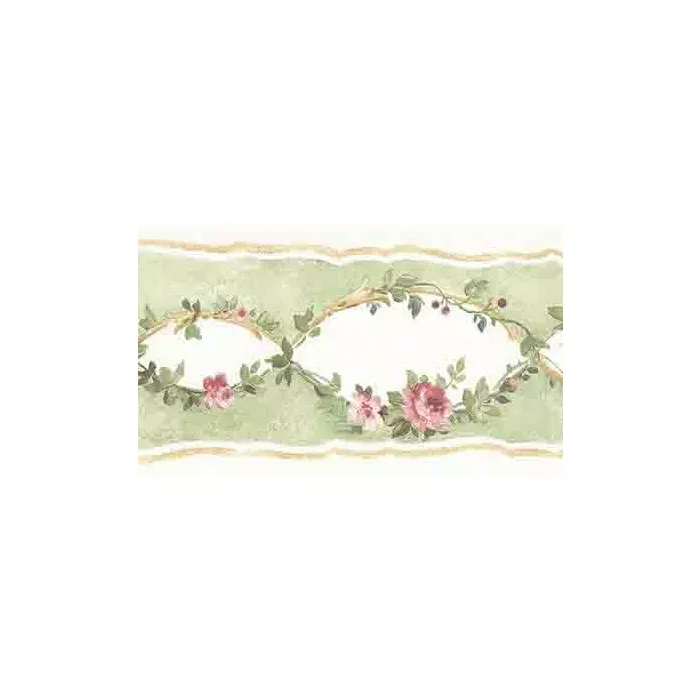 Green Vine With Pink Roses Wallpaper Border - Norwall PP79059