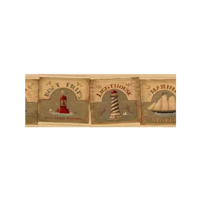 Beige Maritime Signs Wallpaper Border